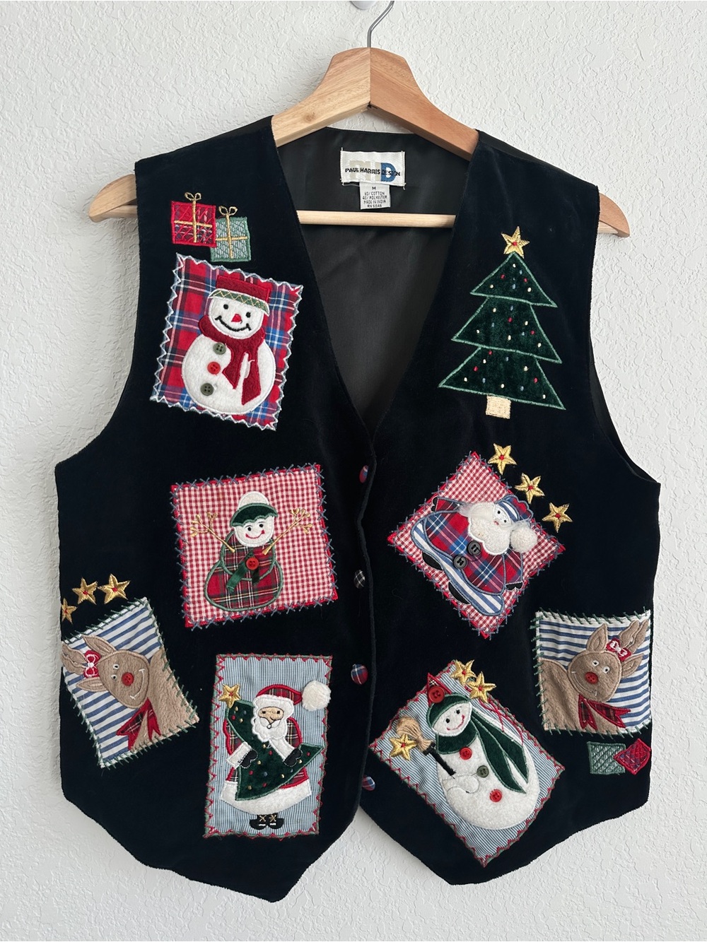 Vintage Paul Harris Design Black Christmas Velvet Lined Vest Size Medium